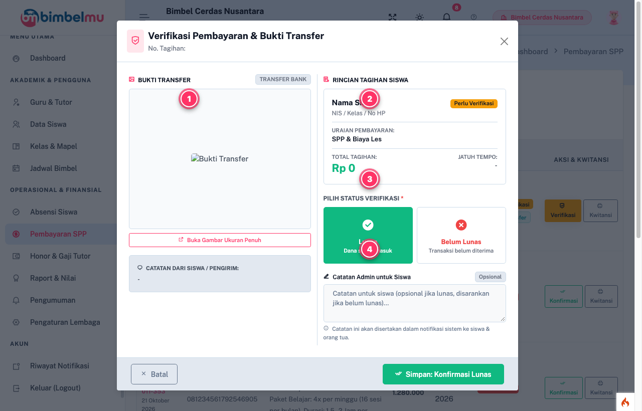 Popup Verifikasi Bukti Transfer